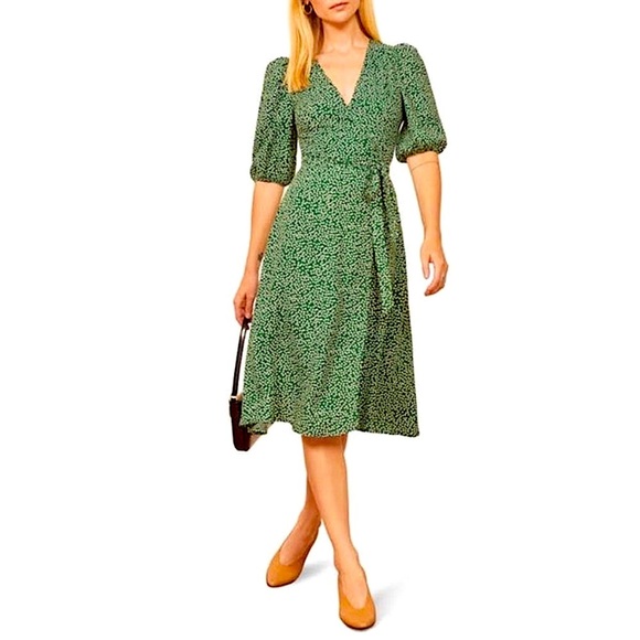 Reformation Christa Midi Wrap Dress Puff Sleeve Floral Size Large - Picture 1 of 15